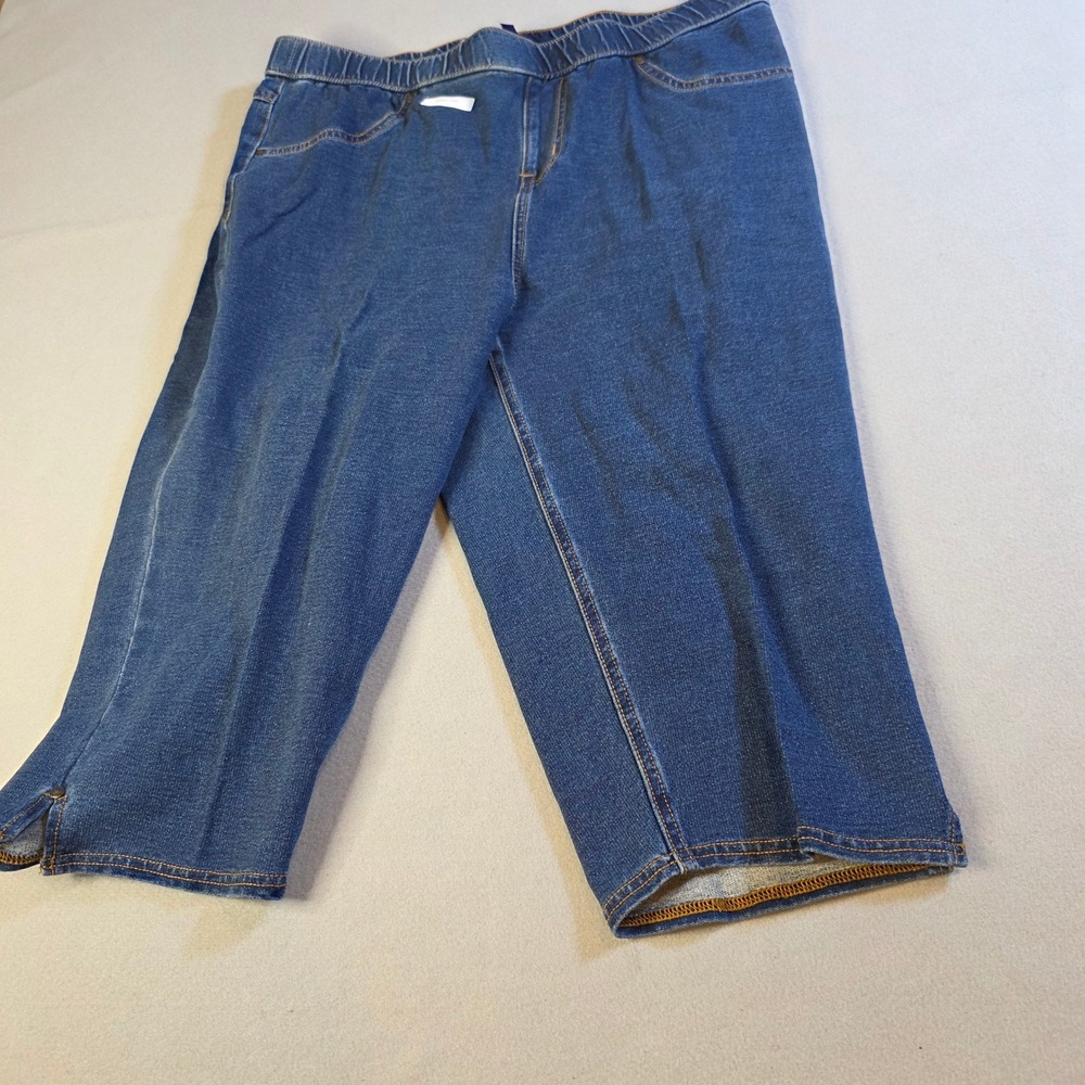 Catherines Knit Jean Pull On Capris Womens 0XWP 14/16WP Blue Petite Stretch Pant
